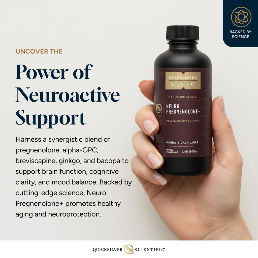 Quicksilver Scientific Neuro Pregnenolone+ - Brain Support Supplement for Neurological Health - Neuroactive Ingredients - Rapid Absorption - Vegan, Sugar-Free & Gluten-Free - 3.38 fl oz (20 Servings) - TrustMedUSA
