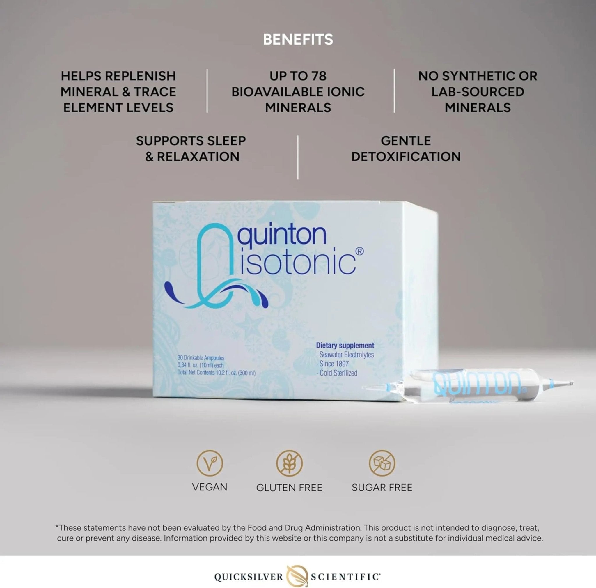 Quicksilver Scientific Original Quinton Isotonic Solution with Sea Water Minerals + Alpine Spring Water - Liquid Hydration, Electrolyte + Multi Minerals Supplement (30 Single Serving Vials) - TrustMedUSA
