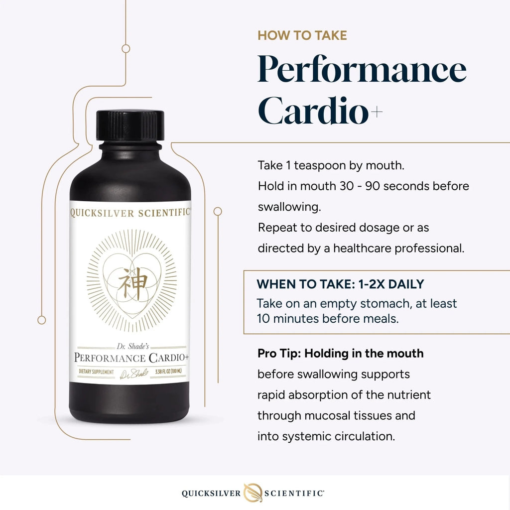Quicksilver Scientific Performance Cardio+ - Herbal Supplement to Support Blood Circulation & Brain Health - Cardiovascular Supplement with Hawthorn Berry + He Shou Wu + Ginseng Extract (3.38 oz) - TrustMedUSA
