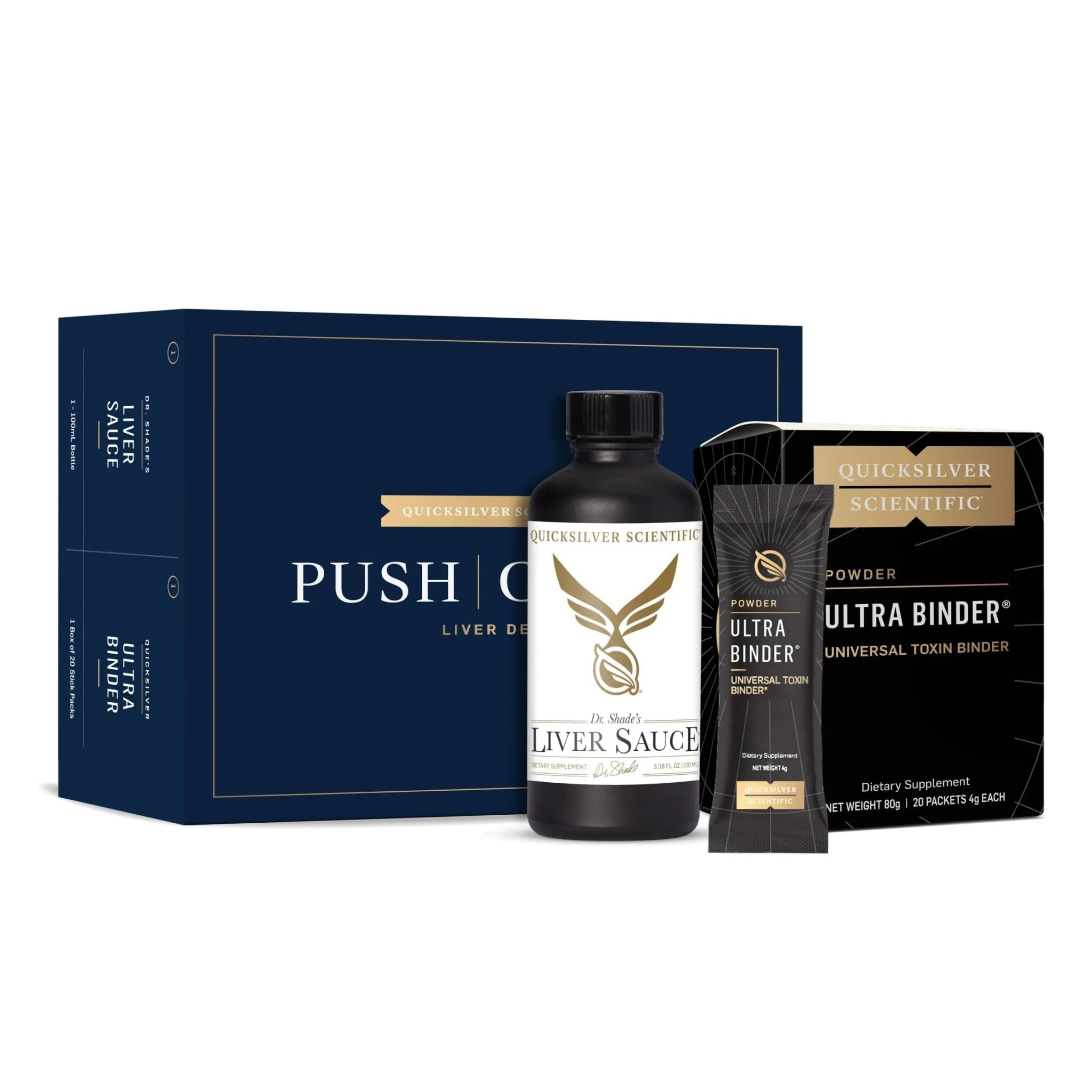 Quicksilver Scientific PushCatch Liver Detox Cleanse - 2 Piece Kit with Ultra Binder (Packets) & Liver Sauce (Liver Support Supplement with Milk Thistle Extract) to Support GI Detox & Toxin Binding - TrustMedUSA
