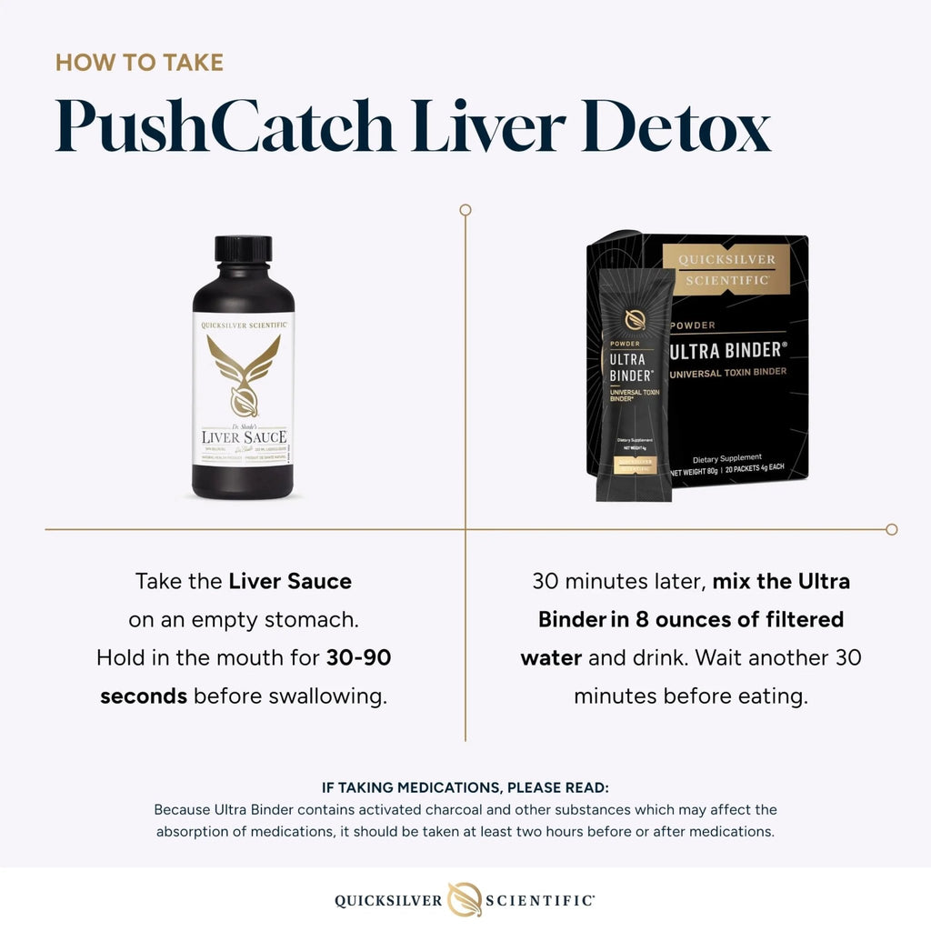 Quicksilver Scientific PushCatch Liver Detox Cleanse - 2 Piece Kit with Ultra Binder (Packets) & Liver Sauce (Liver Support Supplement with Milk Thistle Extract) to Support GI Detox & Toxin Binding - TrustMedUSA