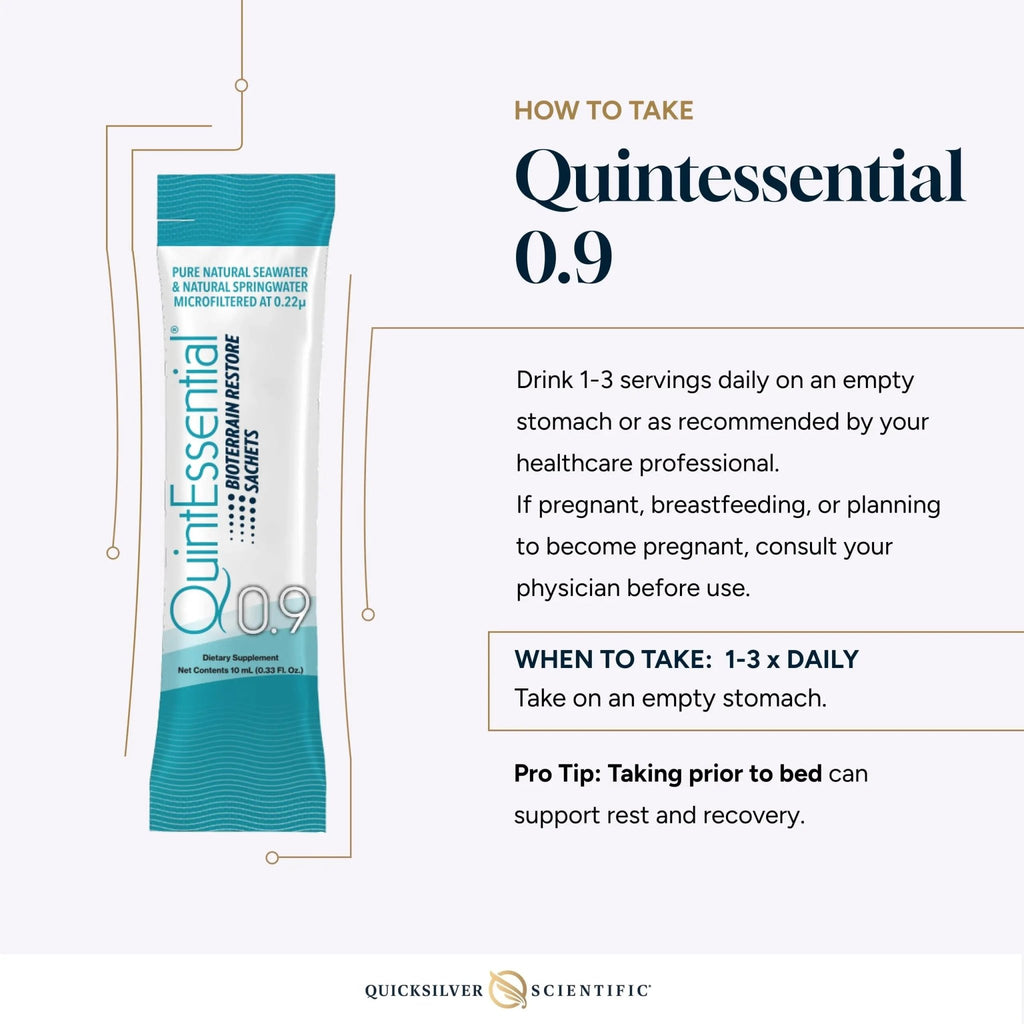Quicksilver Scientific Quintessential 0.9 Sachets - Isotonic Solution with Sea Water Minerals + Alpine Spring - Liquid Hydration, Electrolyte + Multi Minerals Supplement (30 Count) - TrustMedUSA