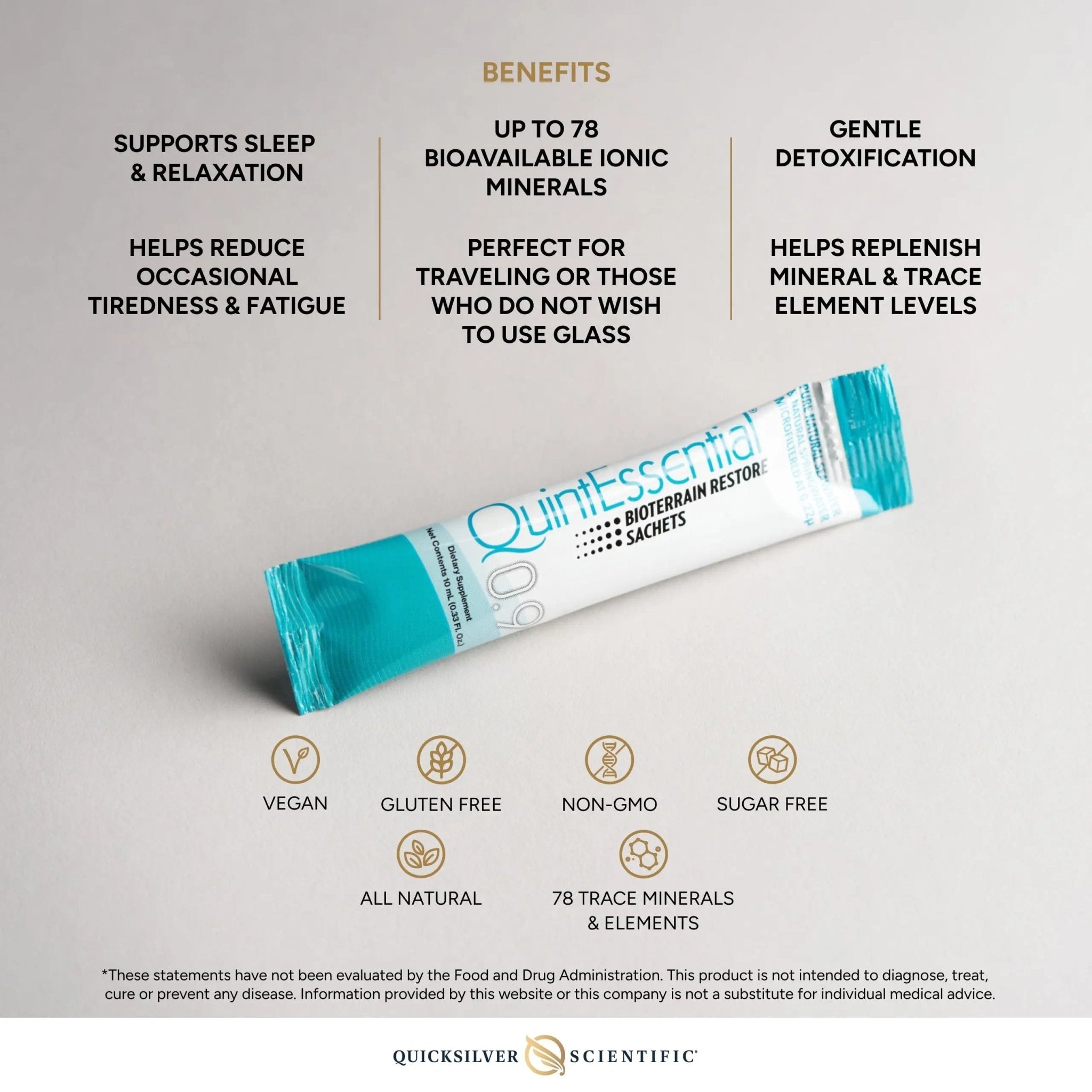 Quicksilver Scientific Quintessential 0.9 Sachets - Isotonic Solution with Sea Water Minerals + Alpine Spring - Liquid Hydration, Electrolyte + Multi Minerals Supplement (30 Count) - TrustMedUSA