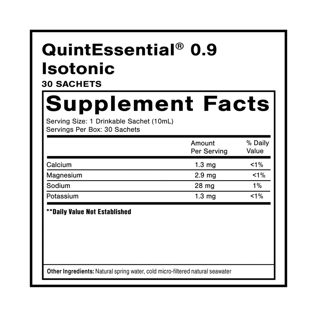 Quicksilver Scientific Quintessential 0.9 Sachets - Isotonic Solution with Sea Water Minerals + Alpine Spring - Liquid Hydration, Electrolyte + Multi Minerals Supplement (30 Count) - TrustMedUSA