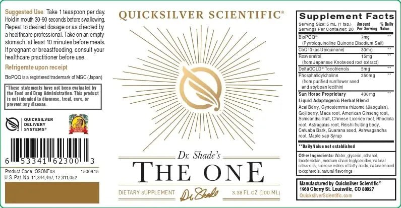 Quicksilver Scientific The ONE Mitochondrial Elixir - Mitochondria Supplement to Support Cellular Health with Phosphatidylcholine, Resveratrol, Reishi Mushroom & CoQ10 Liquid (3.38 Fl oz / 100ml) - TrustMedUSA