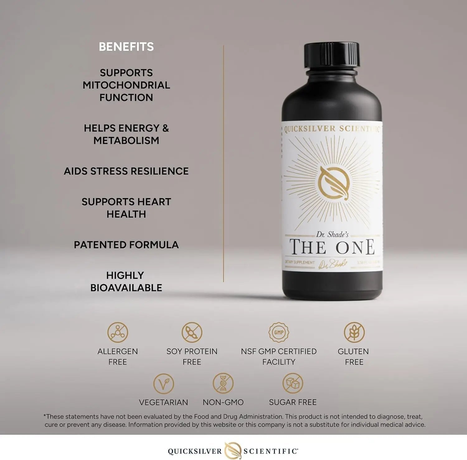 Quicksilver Scientific The ONE Mitochondrial Elixir - Mitochondria Supplement to Support Cellular Health with Phosphatidylcholine, Resveratrol, Reishi Mushroom & CoQ10 Liquid (3.38 Fl oz / 100ml) - TrustMedUSA