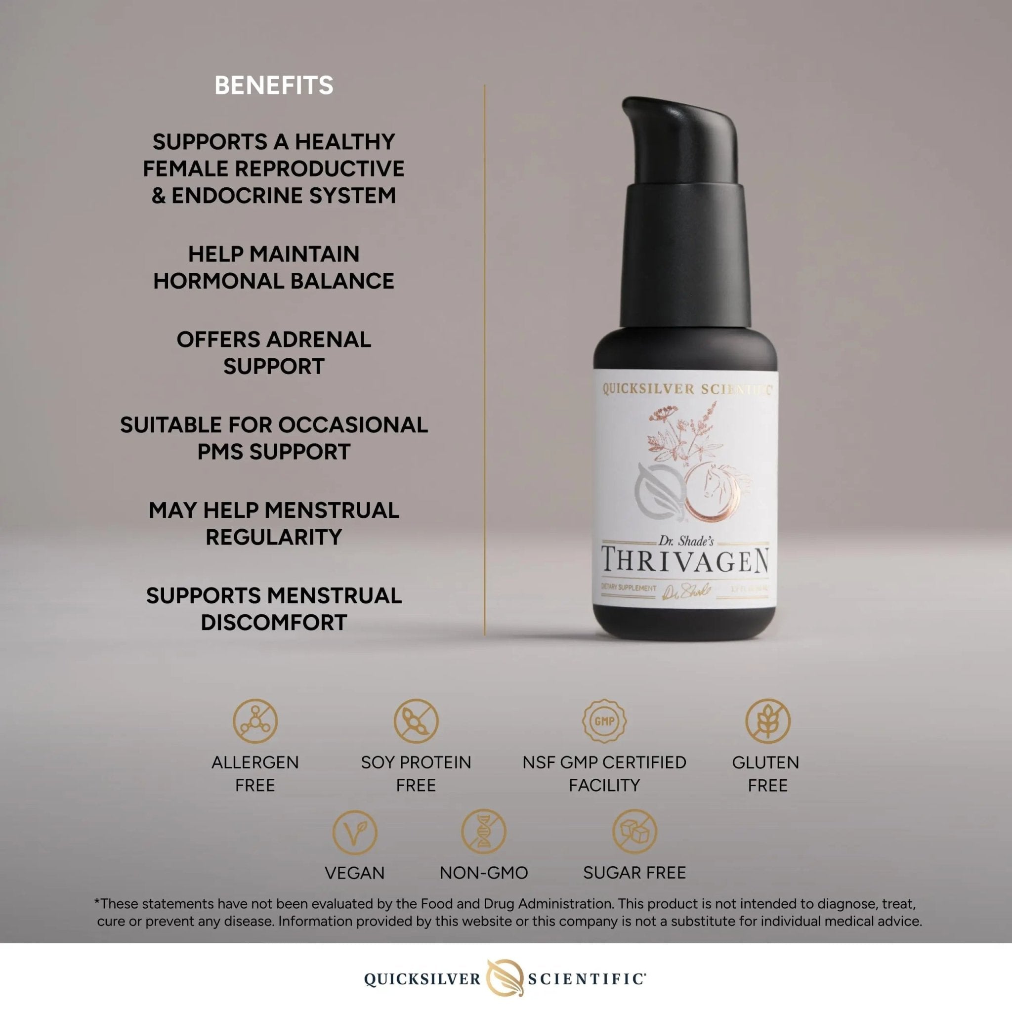 Quicksilver Scientific Thrivagen - Women's Health Supplement with 15 Energy, Hormone Balance & Adrenal Support Botanicals - Adaptogenic Herbs with Shatavari, Rhodiola & Maca Root (1.7oz / 50ml) - TrustMedUSA