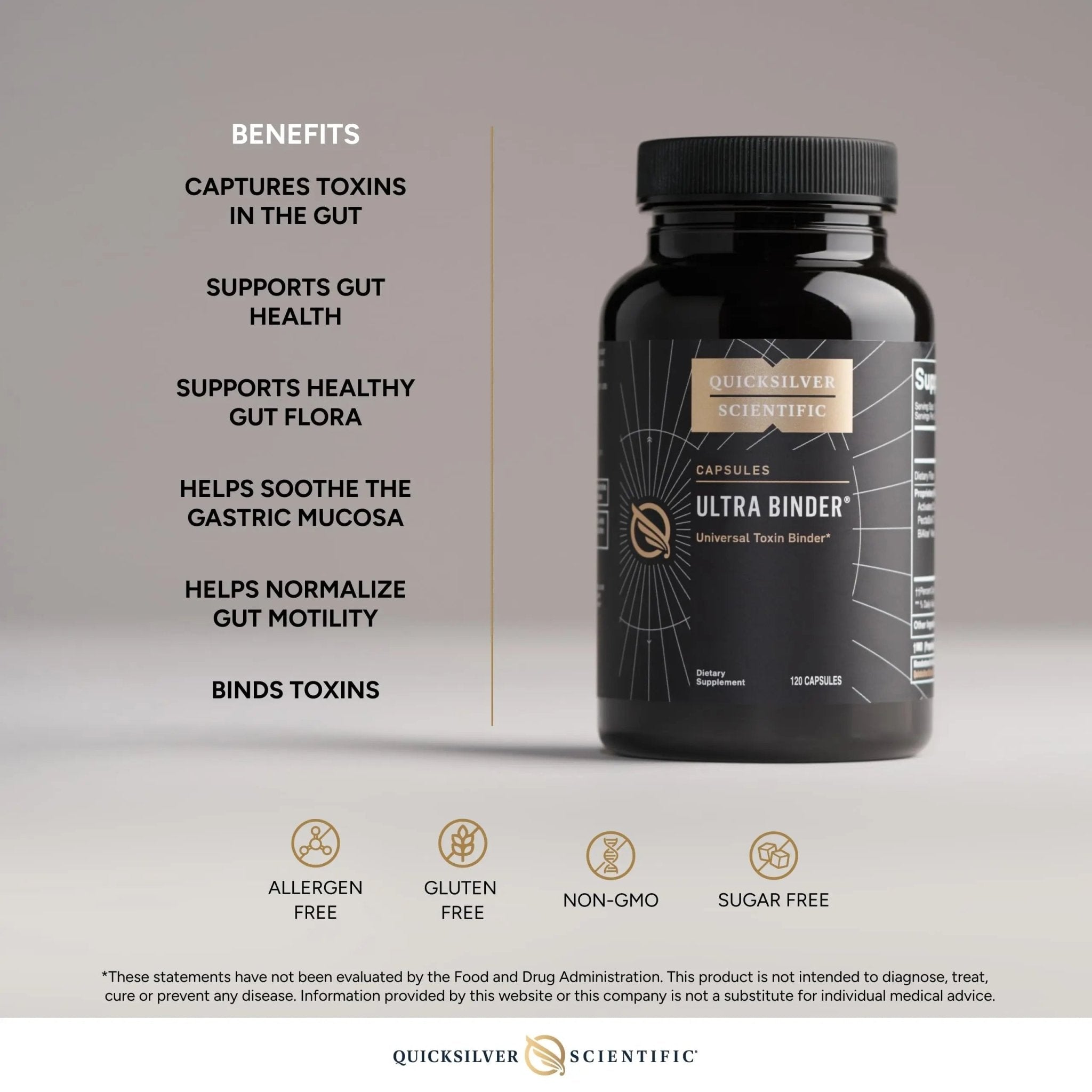Quicksilver Scientific Ultra Binder - Multi Toxin Binder with Bentonite Clay Powder, Zeolite Detox & Charcoal - Supplement for Gut Support & The Body's Toxin Removal Process (120 Capsules) - TrustMedUSA