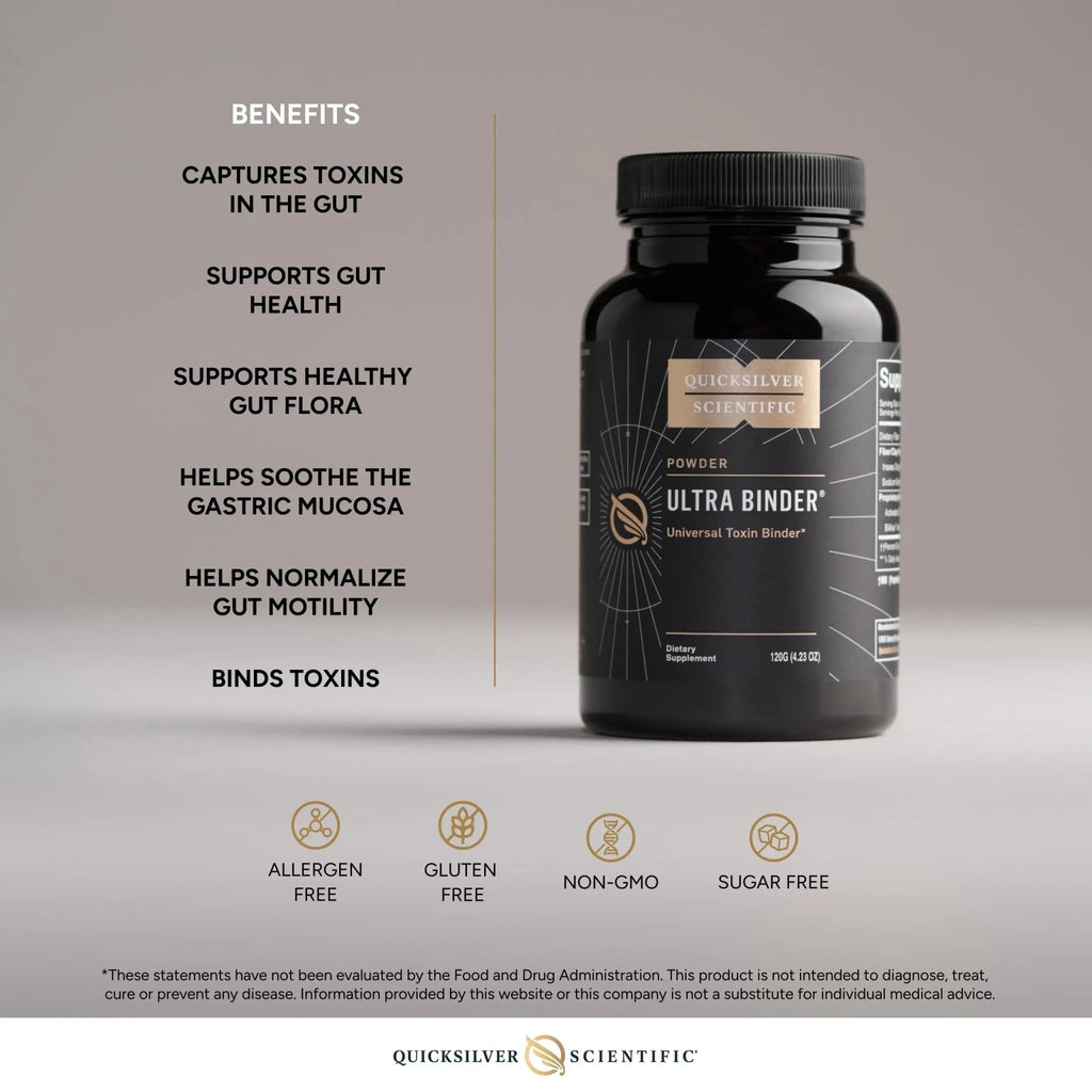 Quicksilver Scientific Ultra Binder Powder - Multi Binder with Bentonite Clay, Zeolite Detox & Charcoal - Supplement for Gut Support & The Body's Toxin Removal Process (120g) - TrustMedUSA