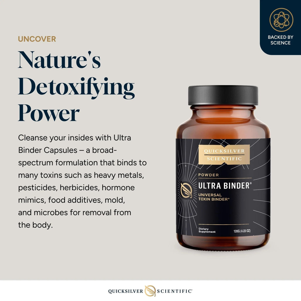 Quicksilver Scientific Ultra Binder Powder - Multi Binder with Bentonite Clay, Zeolite Detox & Charcoal - Supplement for Gut Support & The Body's Toxin Removal Process (120g) - TrustMedUSA