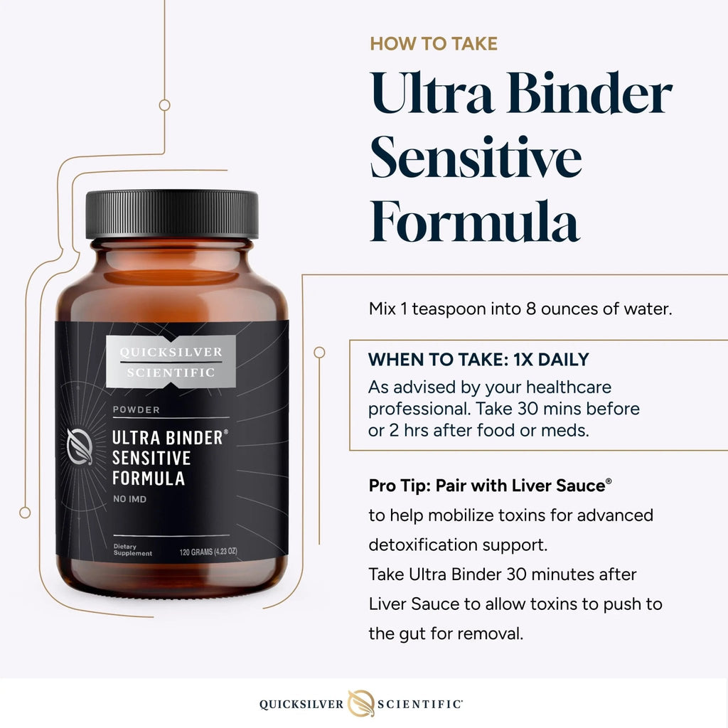 Quicksilver Scientific Ultra Binder Sensitive Formula - Gut Health Supplement with Activated Charcoal, Bentonite Clay - Cleansing Support Powder (120g) - TrustMedUSA