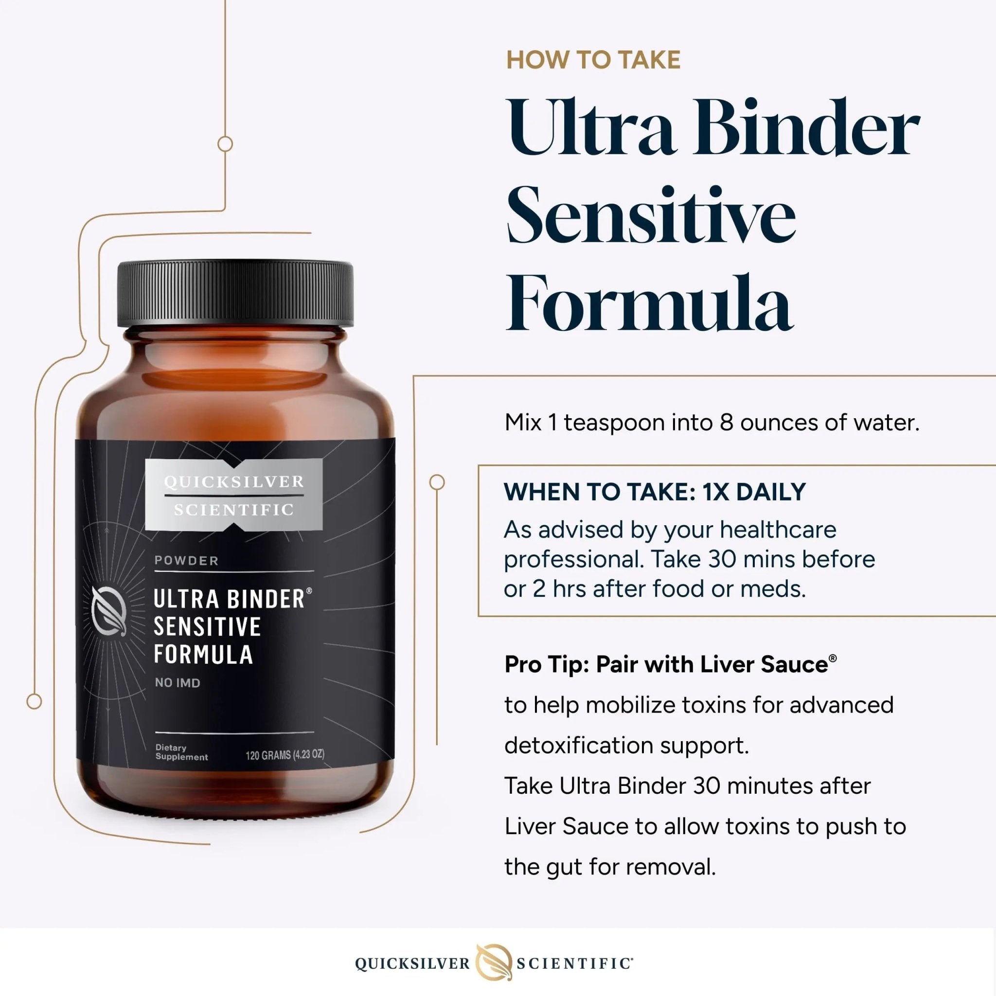 Quicksilver Scientific Ultra Binder Sensitive Formula - Gut Health Supplement with Activated Charcoal, Bentonite Clay - Cleansing Support Powder (120g) - TrustMedUSA