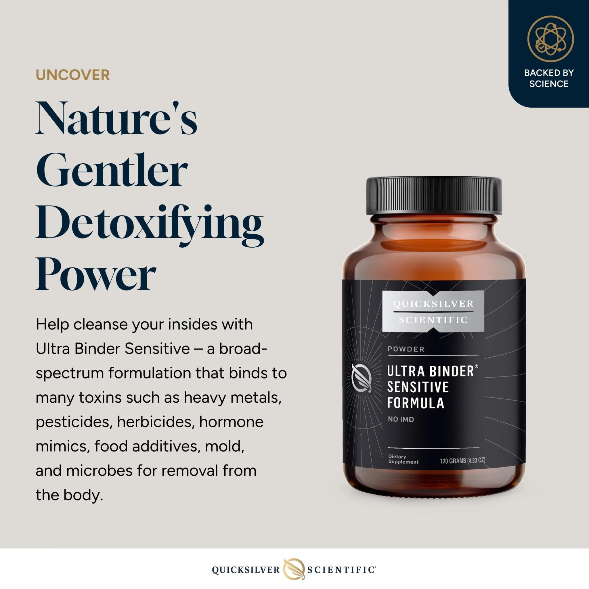 Quicksilver Scientific Ultra Binder Sensitive Formula - Gut Health Supplement with Activated Charcoal, Bentonite Clay - Cleansing Support Powder (120g) - TrustMedUSA
