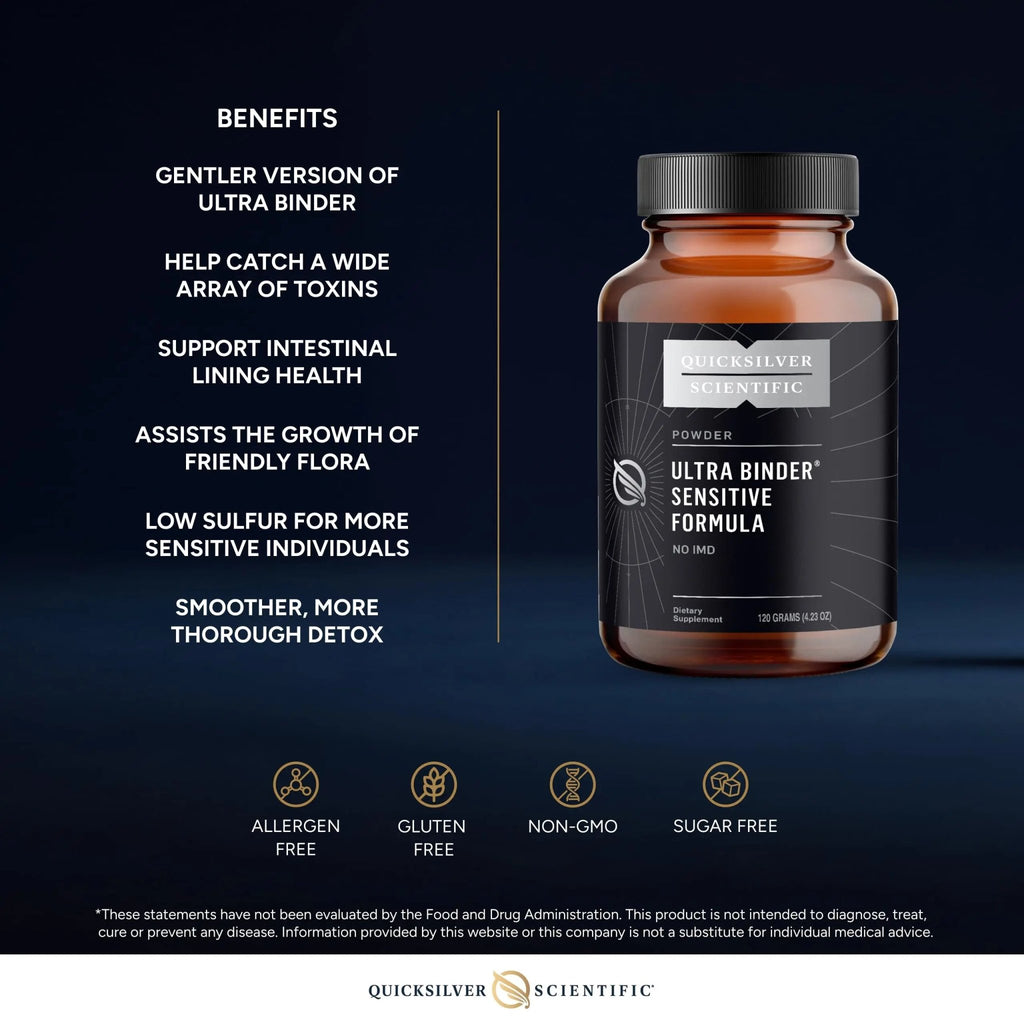 Quicksilver Scientific Ultra Binder Sensitive Formula - Gut Health Supplement with Activated Charcoal, Bentonite Clay - Cleansing Support Powder (120g) - TrustMedUSA