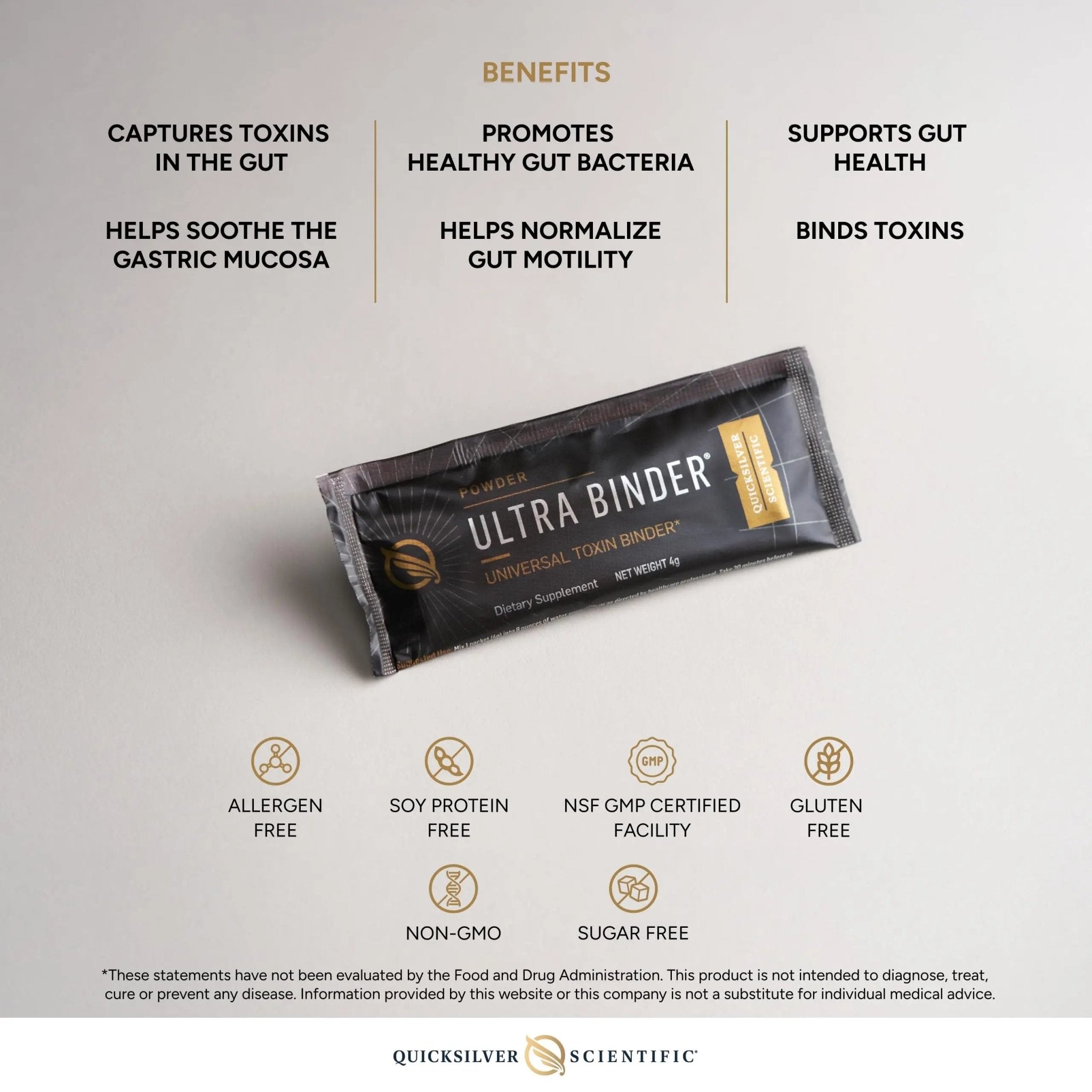 Quicksilver Scientific Ultra Binder Stick Packets - Multi Binder with Bentonite Clay Powder, Zeolite Detox & Charcoal - Supplement for Gut Support & The Body's Toxin Removal Process (20 Sticks) - TrustMedUSA