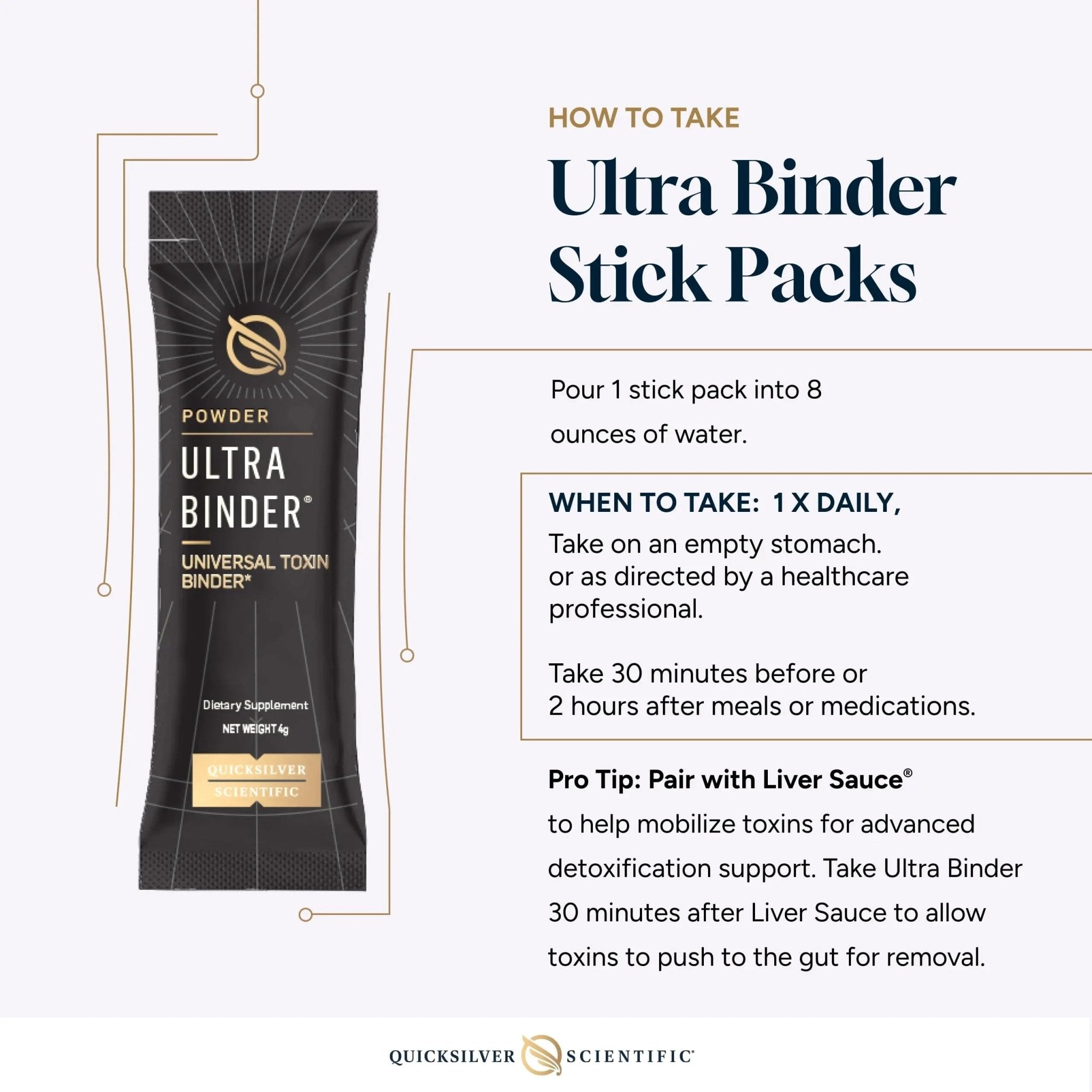 Quicksilver Scientific Ultra Binder Stick Packets - Multi Binder with Bentonite Clay Powder, Zeolite Detox & Charcoal - Supplement for Gut Support & The Body's Toxin Removal Process (20 Sticks) - TrustMedUSA