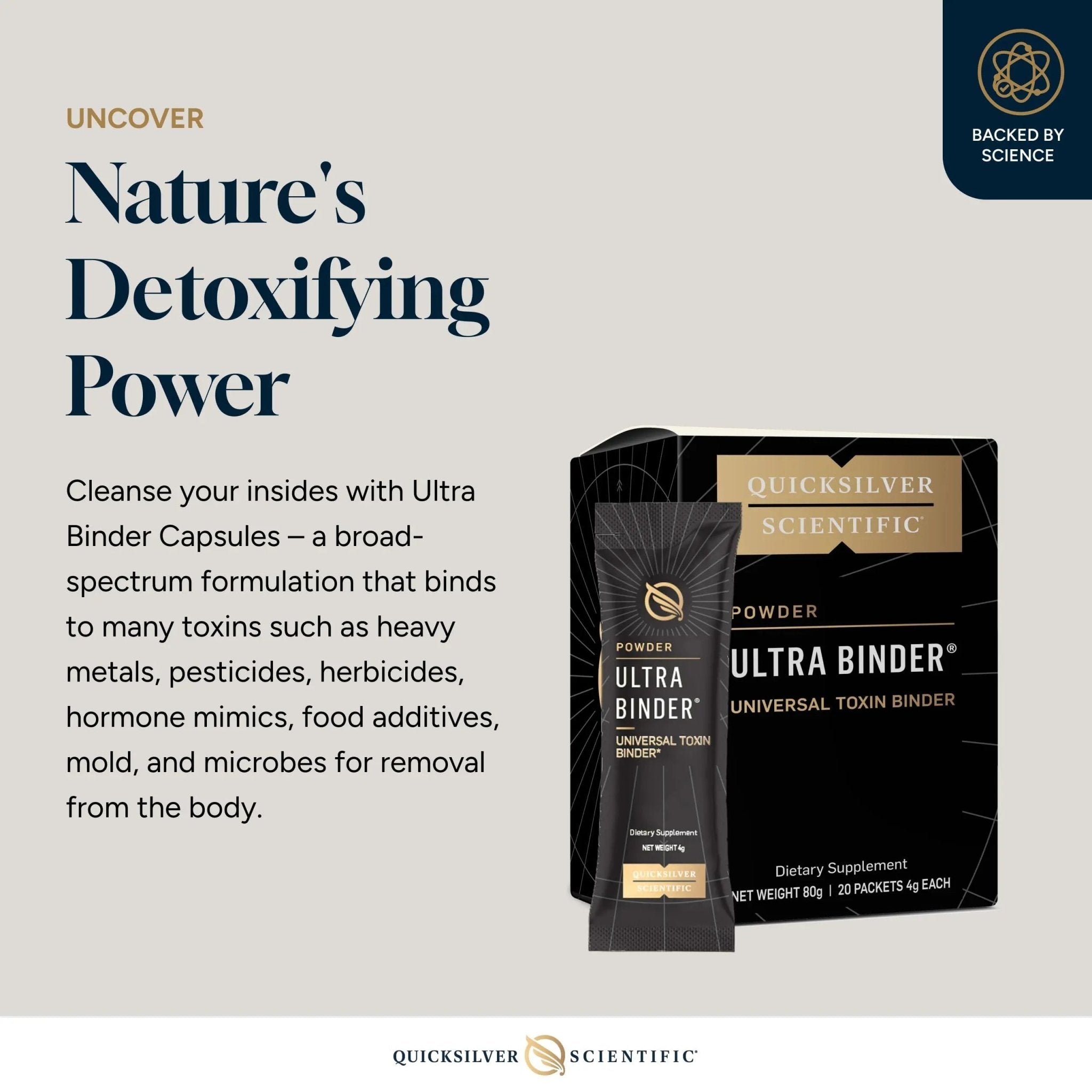 Quicksilver Scientific Ultra Binder Stick Packets - Multi Binder with Bentonite Clay Powder, Zeolite Detox & Charcoal - Supplement for Gut Support & The Body's Toxin Removal Process (20 Sticks) - TrustMedUSA