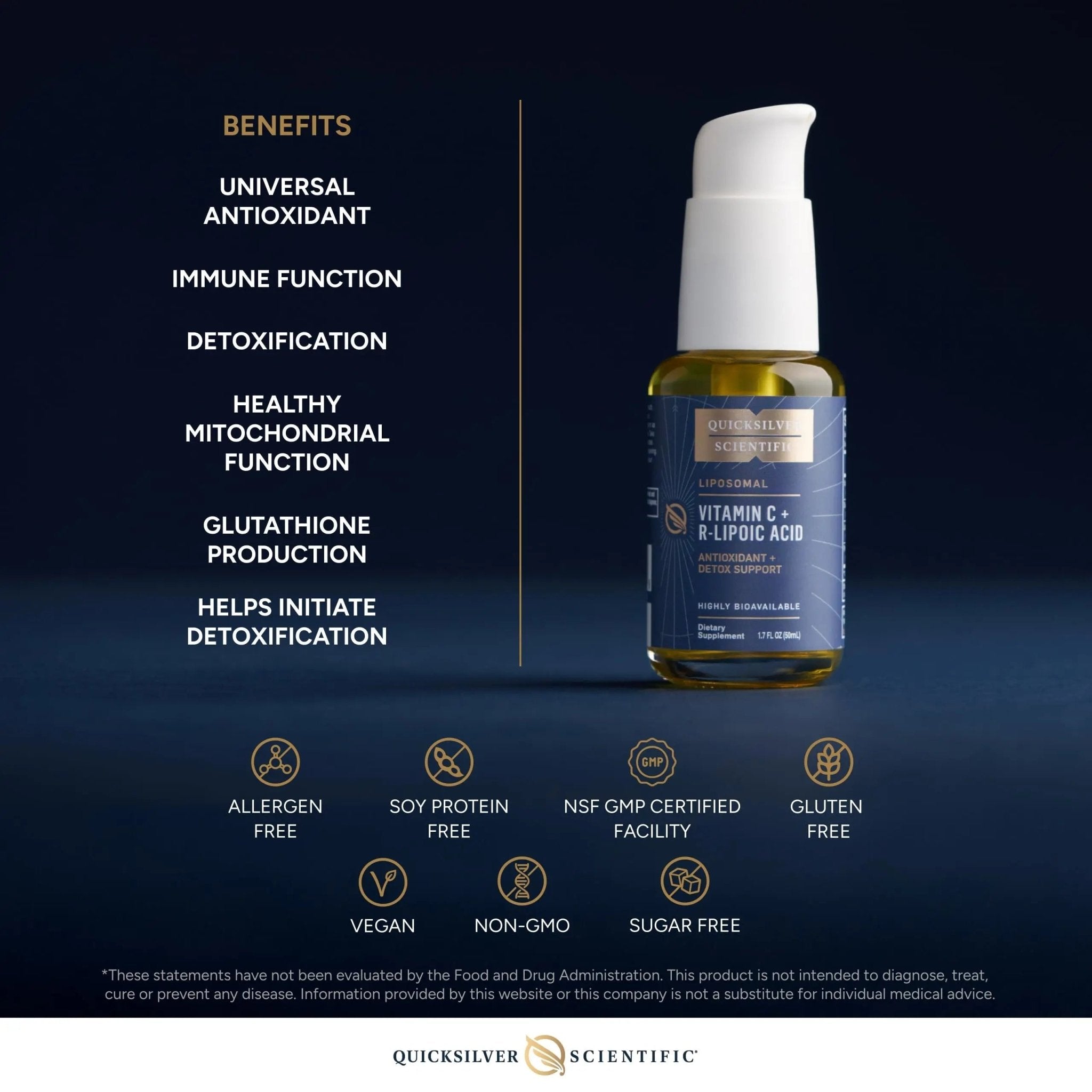 Quicksilver Scientific Vitamin C + R Lipoic Acid - Liposomal Vitamin C with RLA - Antioxidant, Detox & Immune Support Supplement - with Superior Absorption (50 ml) - TrustMedUSA