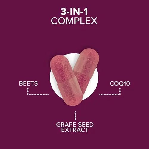 Qunol Beets Capsules for Blood Pressure Support, 3 in 1 Beets + CoQ10 + Grape Seed - TrustMedUSA