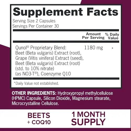 Qunol Beets Capsules for Blood Pressure Support, 3 in 1 Beets + CoQ10 + Grape Seed - TrustMedUSA