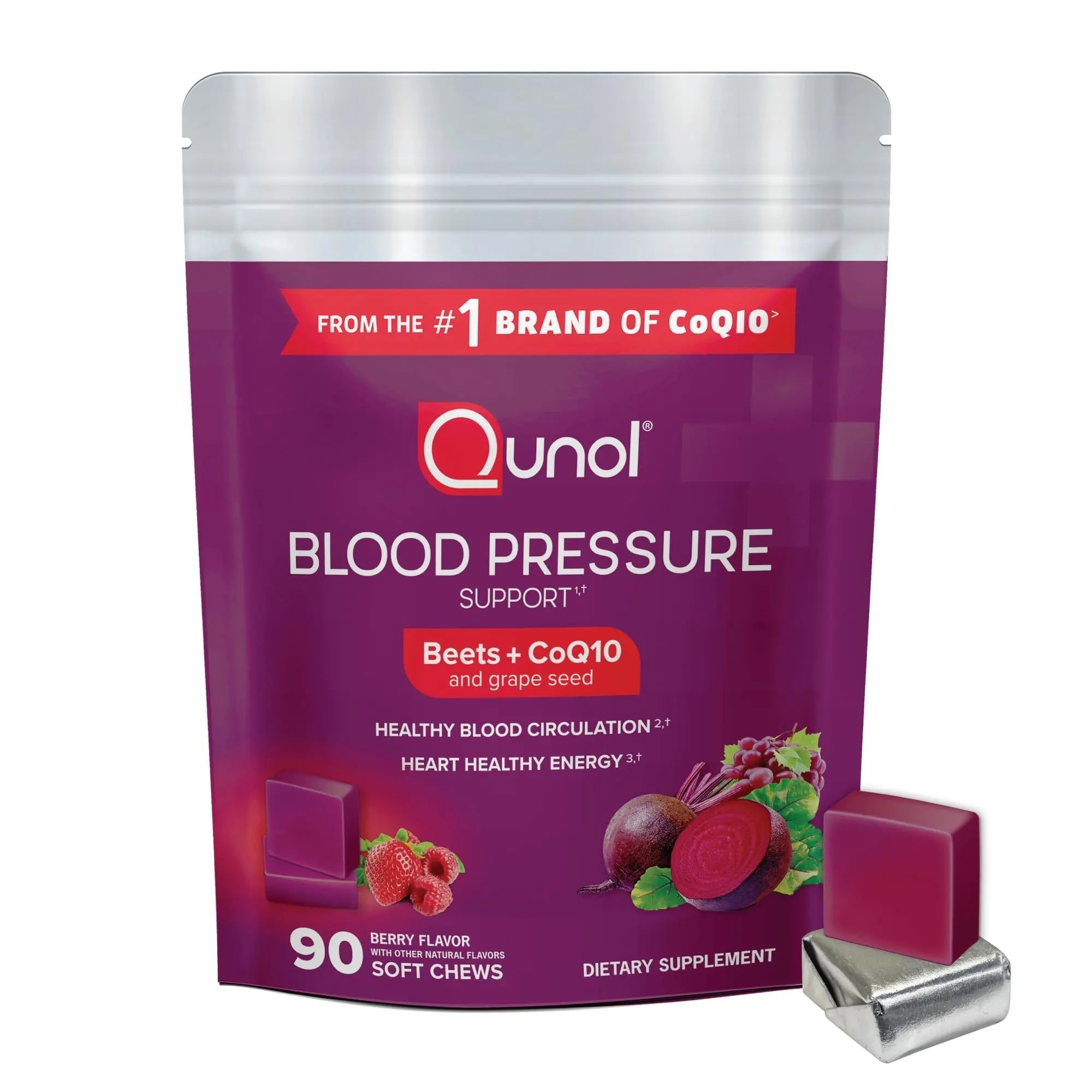Qunol Beets Chews for Blood Pressure Support, 3 in 1 Beets + CoQ10 + Grape Seed Extract, - TrustMedUSA
