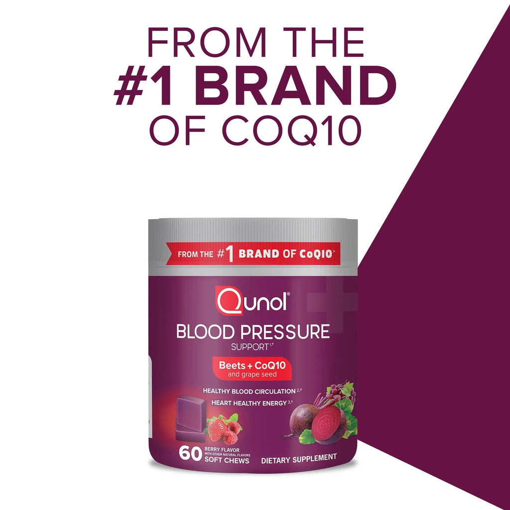 Qunol Beets Chews for Blood Pressure Support, 3 in 1 Beets + CoQ10 + Grape Seed Extract - TrustMedUSA