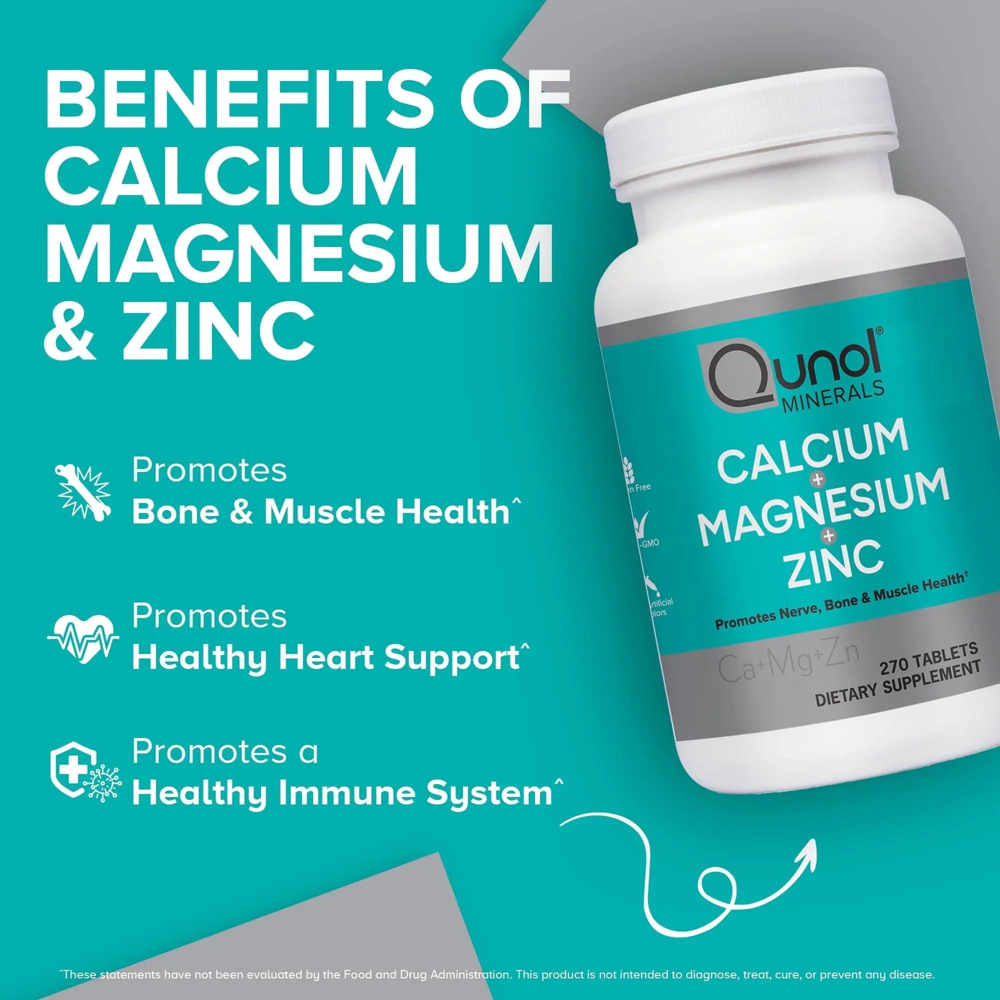 Qunol Calcium 3 in 1 Tablets with Calcium, Magnesium & Zinc for Immune Support, Bone - TrustMedUSA