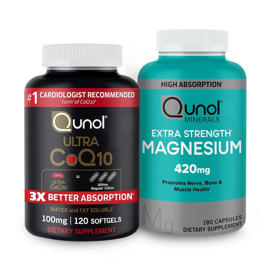 Qunol CoQ10 100mg Softgels, 3X Better Absorption 4 Month Supply + 120 Count Magnesium - TrustMedUSA