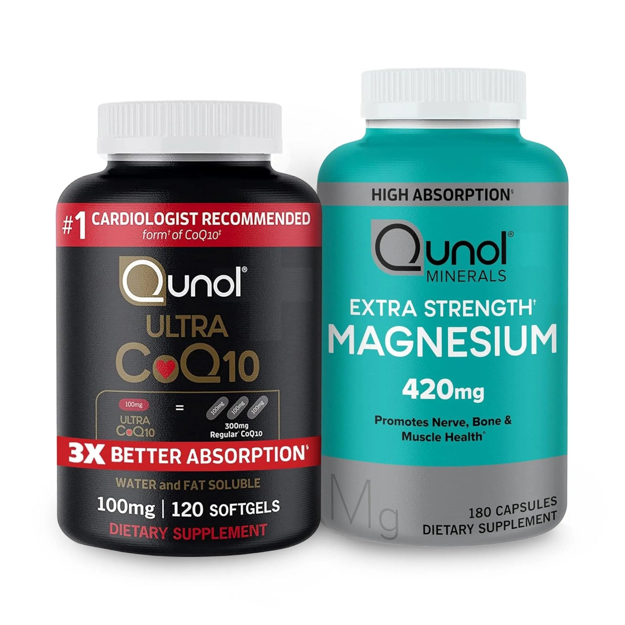 Qunol CoQ10 100mg Softgels, 3X Better Absorption 4 Month Supply + 120 Count Magnesium - TrustMedUSA