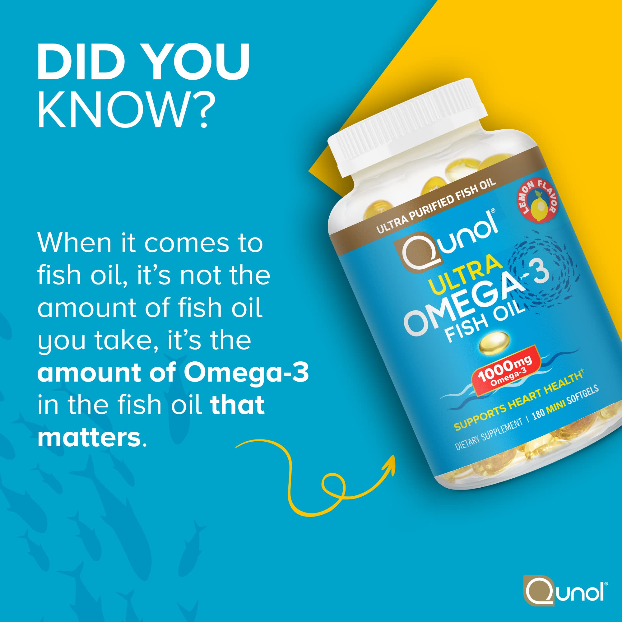 Qunol Fish Oil Omega 3 Mini Softgels, 1000mg Omega 3 EPA + DHA, Ultra Pure Supplements, Heart Health Support, Lemon Flavor - TrustMedUSA