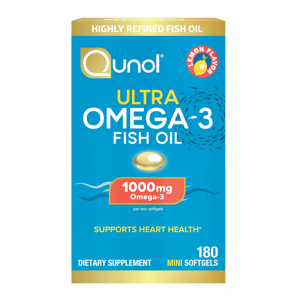 Qunol Fish Oil Omega 3 Mini Softgels, 1000mg Omega 3 EPA + DHA, Ultra Pure Supplements, Heart Health Support, Lemon Flavor - TrustMedUSA