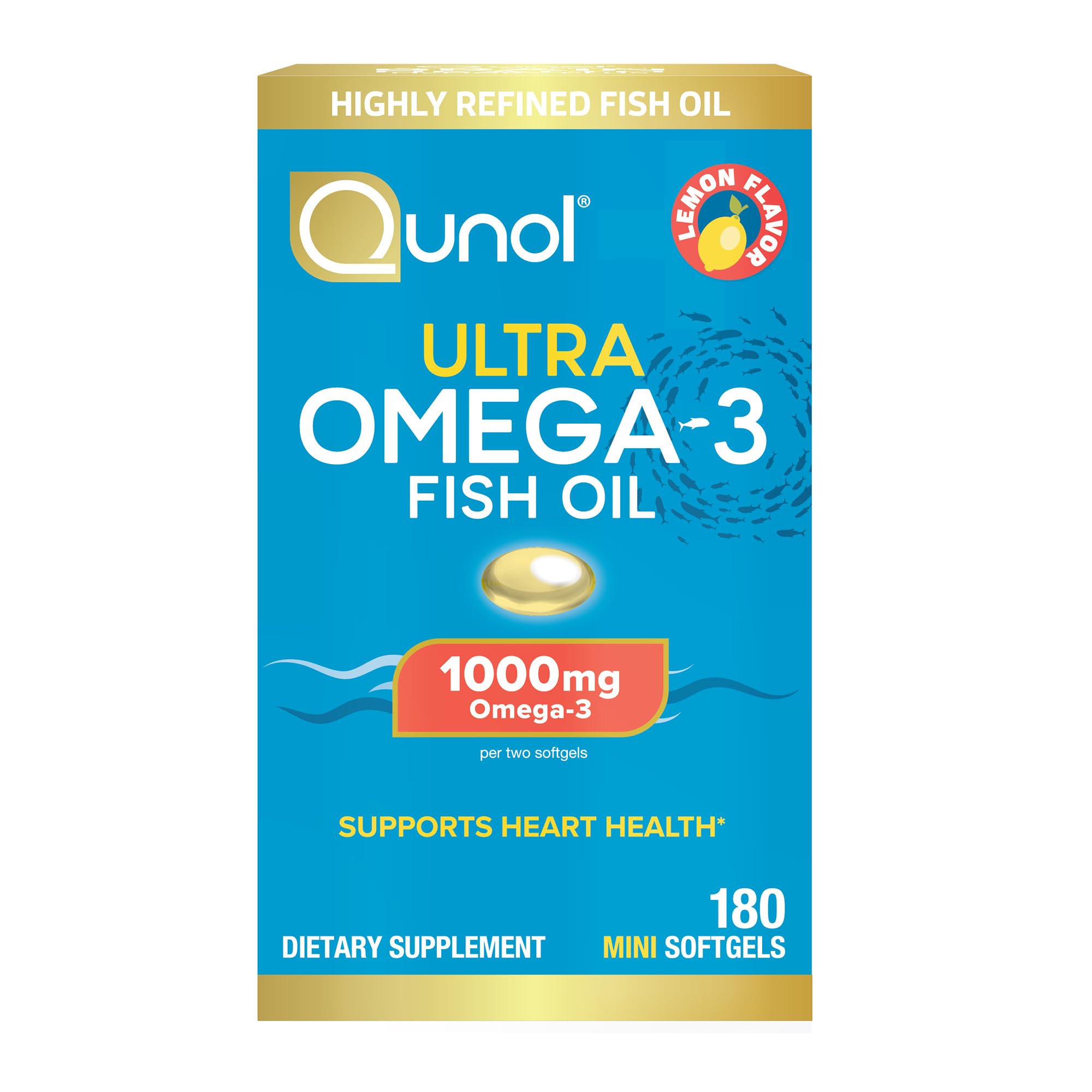 Qunol Fish Oil Omega 3 Mini Softgels, 1000mg Omega 3 EPA + DHA, Ultra Pure Supplements, Heart Health Support, Lemon Flavor - TrustMedUSA