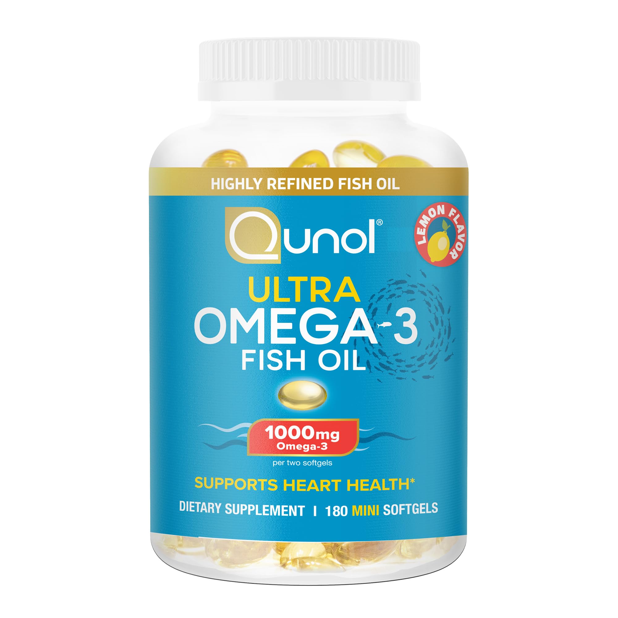 Qunol Fish Oil Omega 3 Mini Softgels, 1000mg Omega 3 EPA + DHA, Ultra Pure Supplements, Heart Health Support, Lemon Flavor - TrustMedUSA