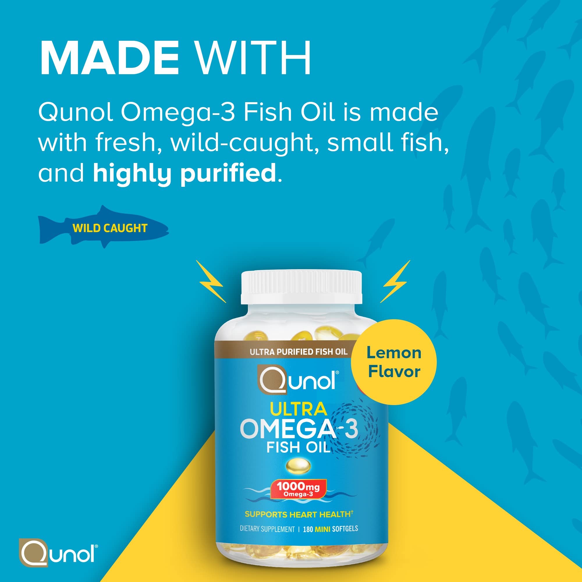 Qunol Fish Oil Omega 3 Mini Softgels, 1000mg Omega 3 EPA + DHA, Ultra Pure Supplements, Heart Health Support, Lemon Flavor - TrustMedUSA