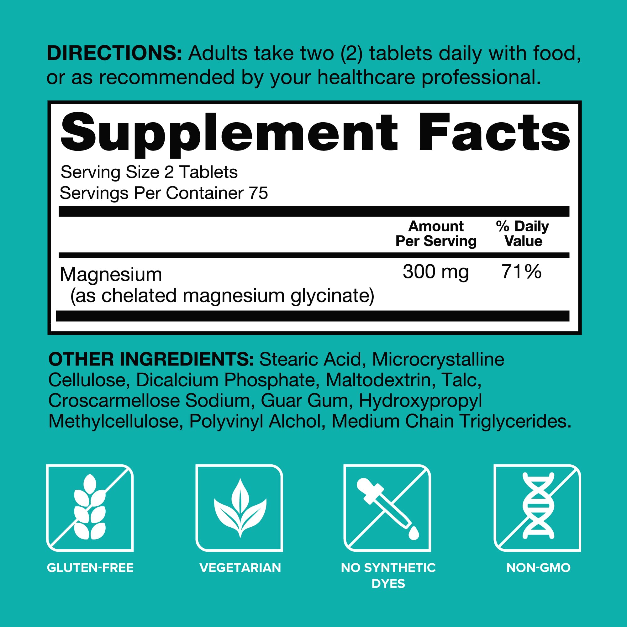 Qunol Magnesium Glycinate 300mg, 100% Glycinate Chelated Magnesium Supplement, 150ct Tablets - TrustMedUSA