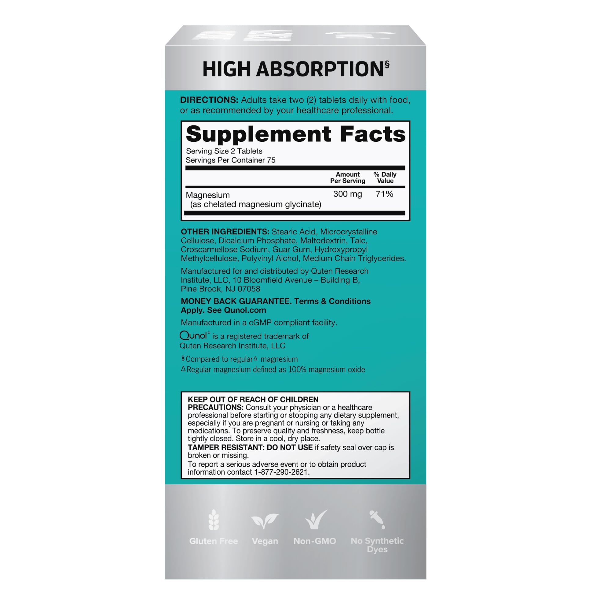 Qunol Magnesium Glycinate 300mg, 100% Glycinate Chelated Magnesium Supplement, 150ct Tablets - TrustMedUSA