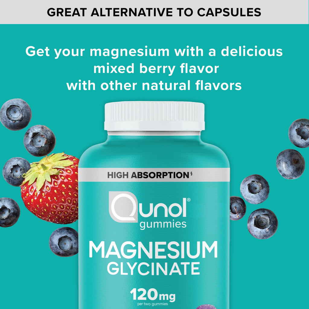 Qunol Magnesium Glycinate Gummies, 120mg of Magnesium Glycinate, High Absorption, Mixed Berry, 90 Count (Pack of 1) - TrustMedUSA
