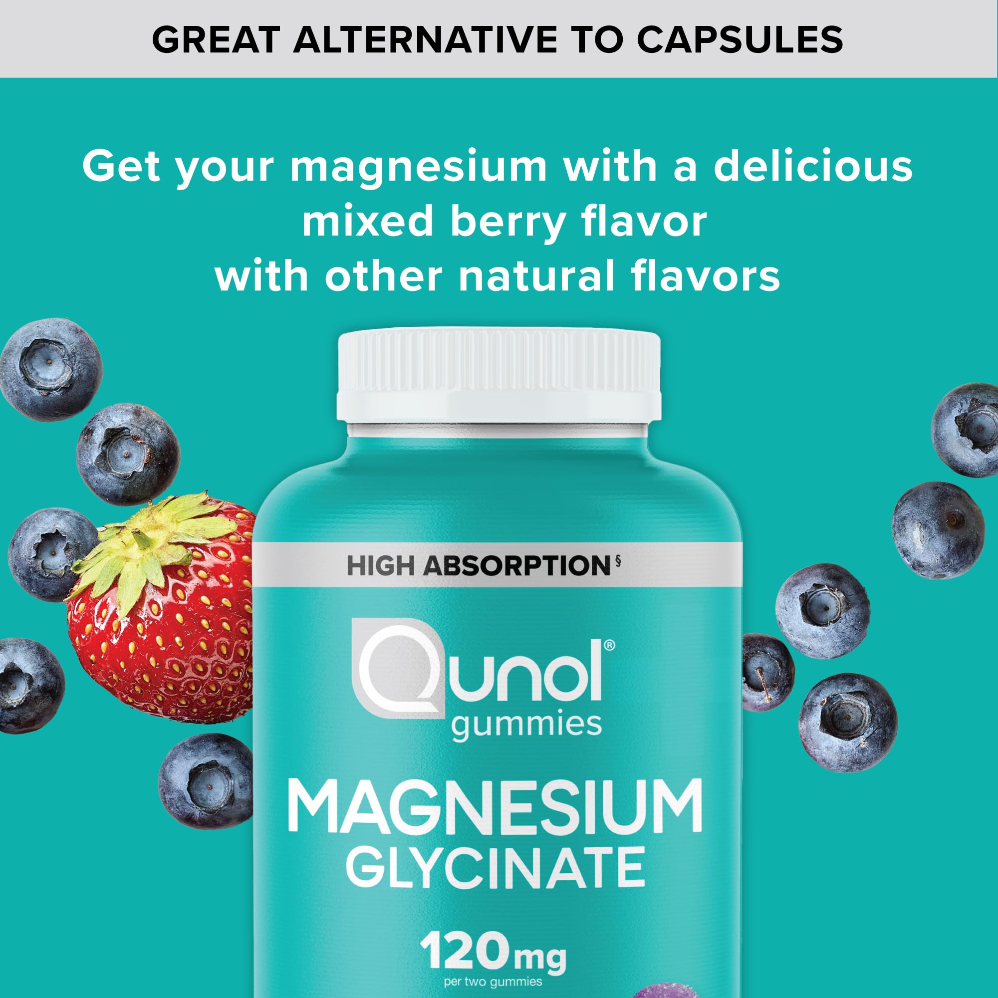 Qunol Magnesium Glycinate Gummies, 120mg of Magnesium Glycinate, High Absorption, Mixed Berry, 90 Count (Pack of 1) - TrustMedUSA