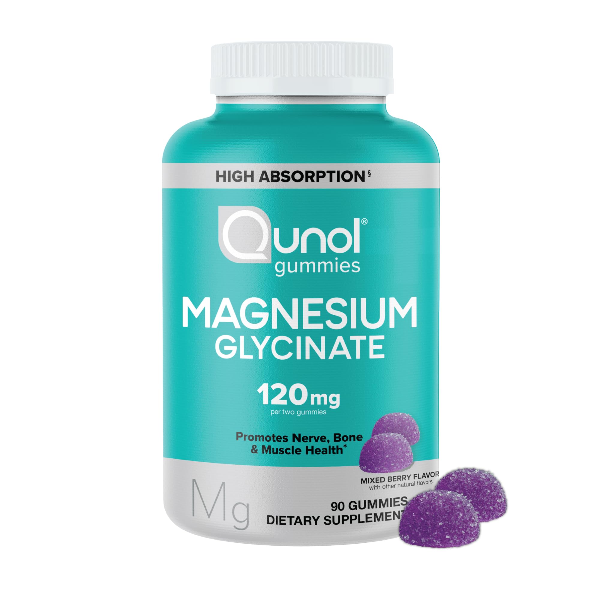 Qunol Magnesium Glycinate Gummies, 120mg of Magnesium Glycinate, High Absorption, Mixed Berry, 90 Count (Pack of 1) - TrustMedUSA