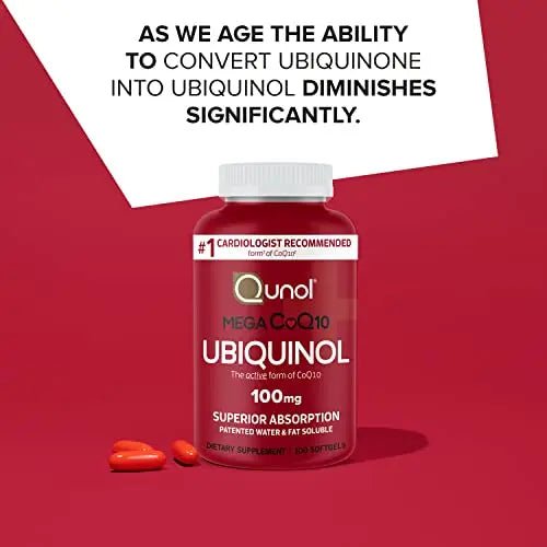 Qunol Mega Ubiquinol 100mg CoQ10, Superior Absorption, Patented Water and Fat Soluble - TrustMedUSA