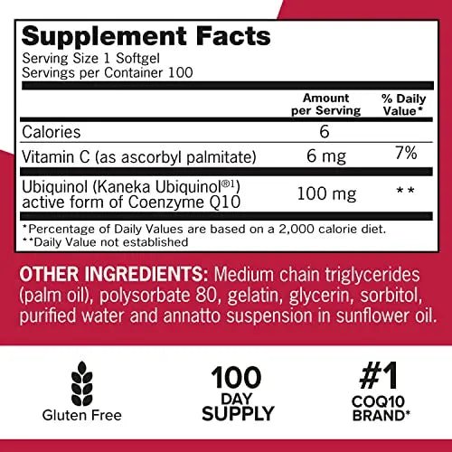Qunol Mega Ubiquinol 100mg CoQ10, Superior Absorption, Patented Water and Fat Soluble - TrustMedUSA