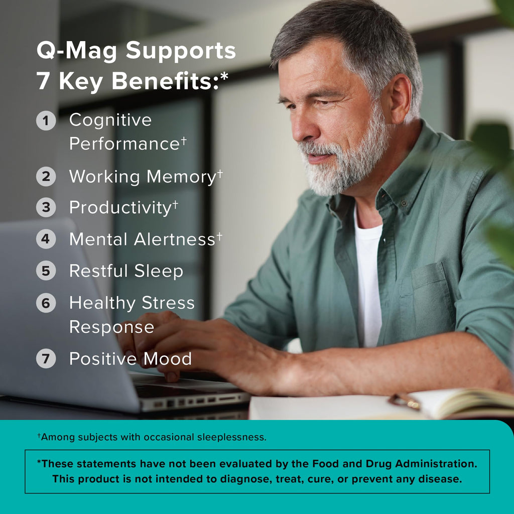 Qunol Q-Mag Magnesium L-Threonate Tablets, 2000mg of Magtein to Help Support Cognitive Performance, Improve Mental Alertness & Productivity, Supports Restful Sleep, High Absorption, 60 Count - TrustMedUSA