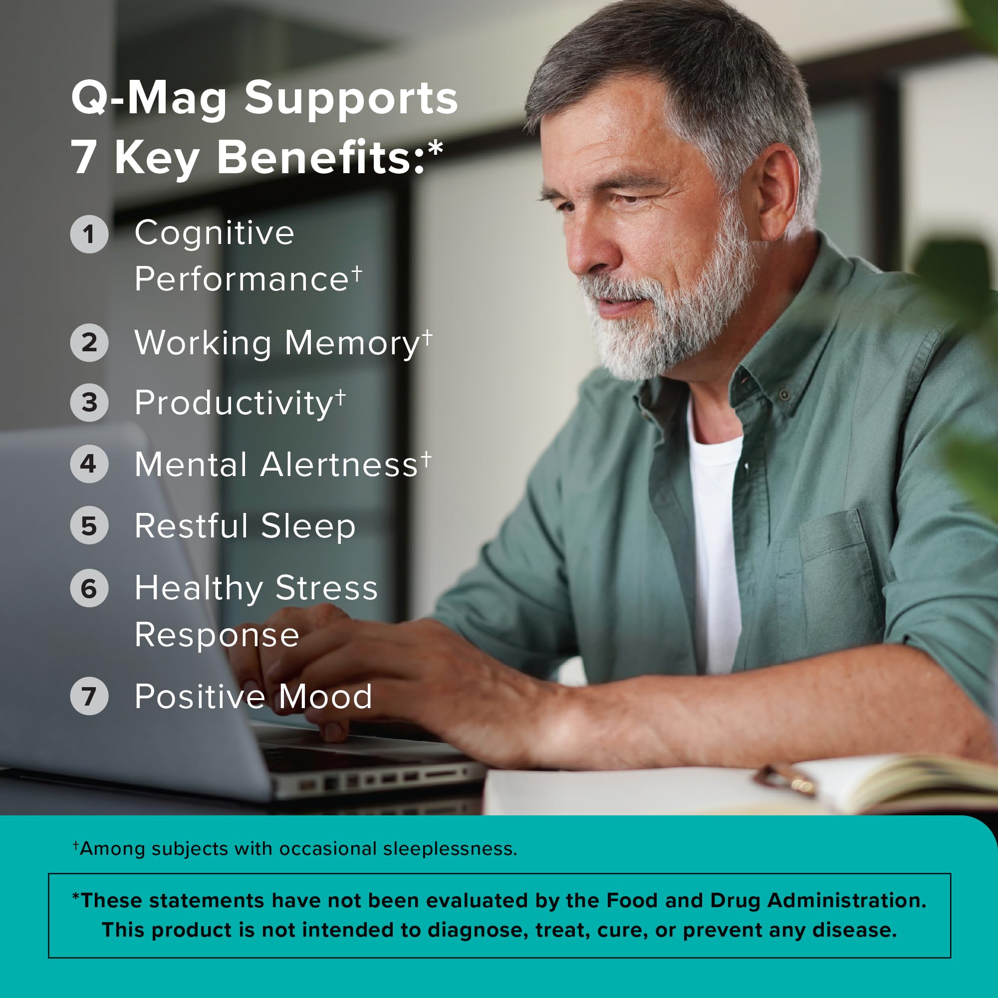 Qunol Q-Mag Magnesium L-Threonate Tablets, 2000mg of Magtein to Help Support Cognitive Performance, Improve Mental Alertness & Productivity, Supports Restful Sleep, High Absorption, 60 Count - TrustMedUSA