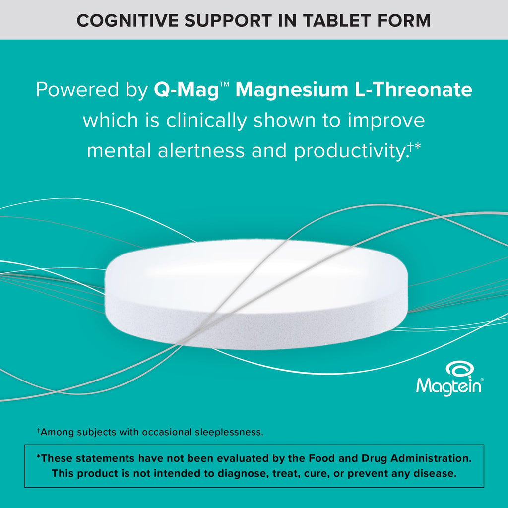 Qunol Q-Mag Magnesium L-Threonate Tablets, 2000mg of Magtein to Help Support Cognitive Performance, Improve Mental Alertness & Productivity, Supports Restful Sleep, High Absorption, 60 Count - TrustMedUSA