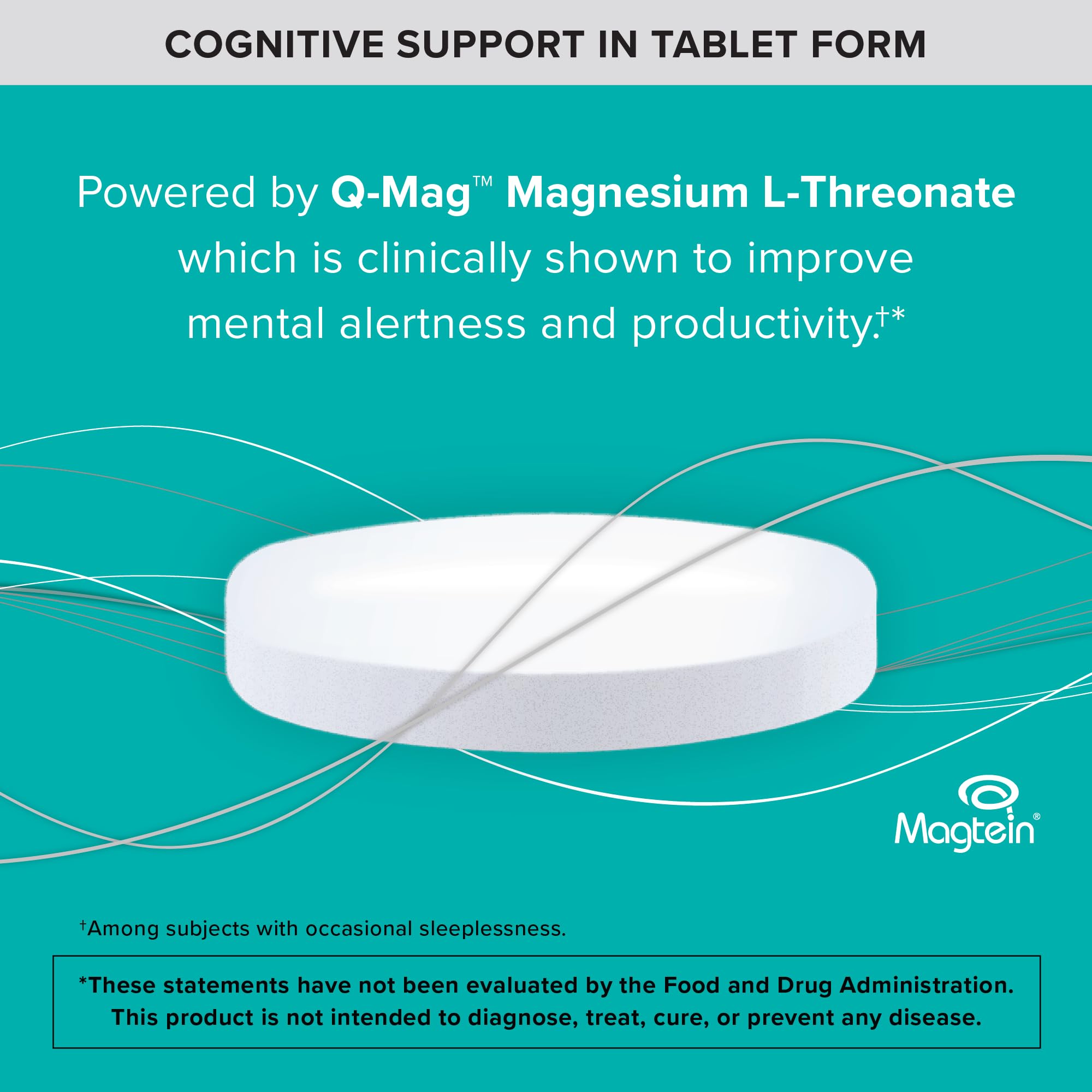 Qunol Q-Mag Magnesium L-Threonate Tablets, 2000mg of Magtein to Help Support Cognitive Performance, Improve Mental Alertness & Productivity, Supports Restful Sleep, High Absorption, 60 Count - TrustMedUSA