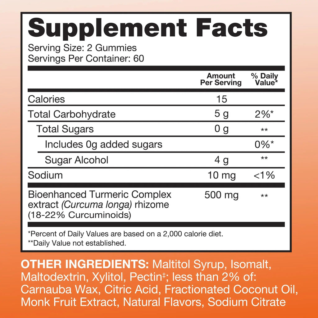 Qunol Zero Sugar Turmeric Gummies, Gummy with 500mg Turmeric Curcumin, Joint Support Supplement, Ultra High Absorption Tumeric Curcumin, - TrustMedUSA