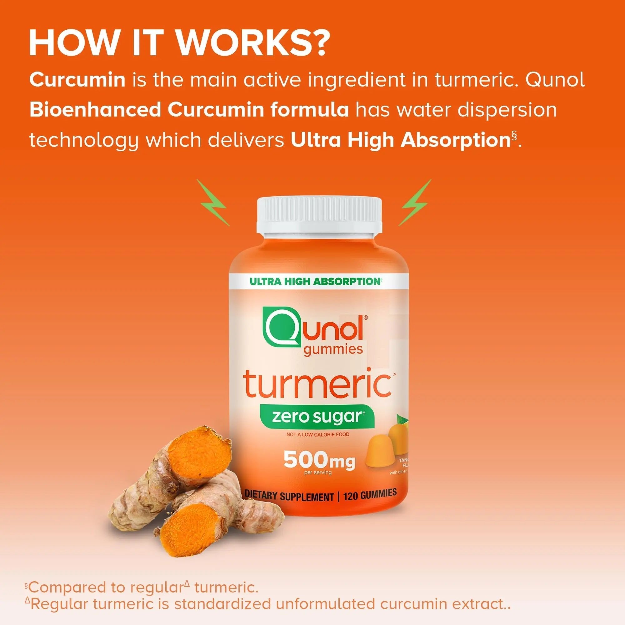 Qunol Zero Sugar Turmeric Gummies, Gummy with 500mg Turmeric Curcumin, Joint Support Supplement, Ultra High Absorption Tumeric Curcumin, - TrustMedUSA