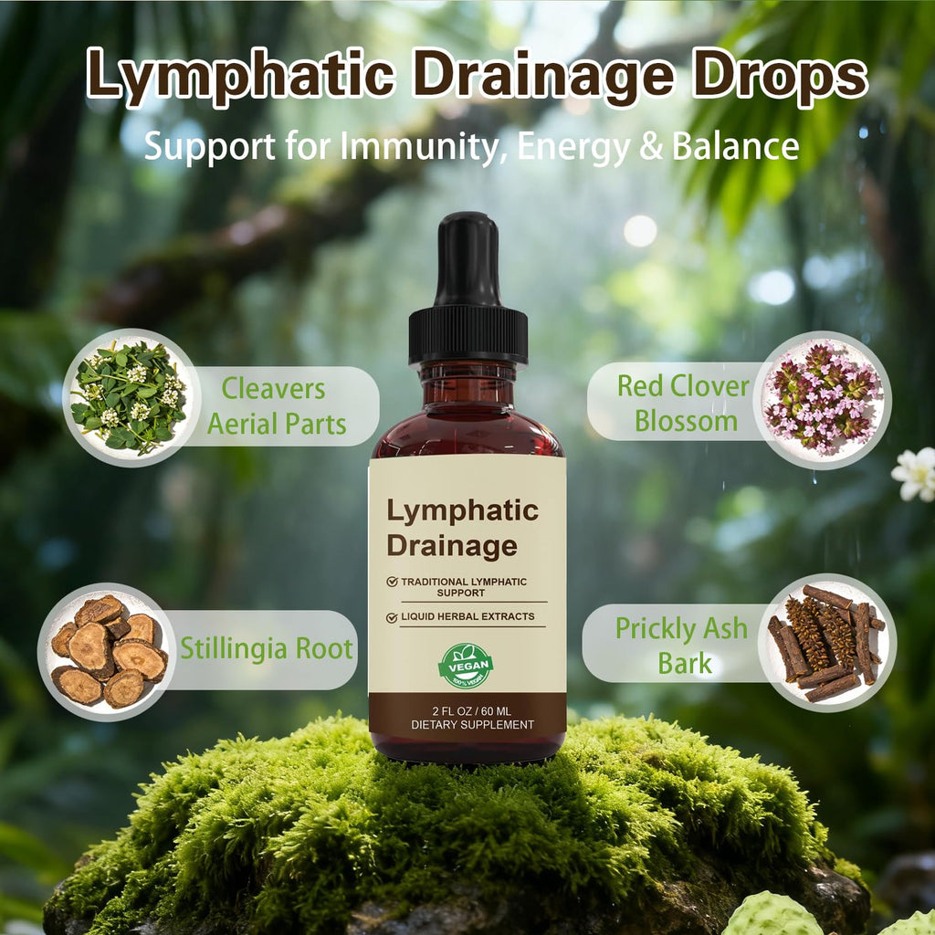 QYGCHUSIN Lymphatic Drainage Drops 2000mg Herbal Blend with Elderberry Echinacea Dandelion Supports Lymphatic System Immune Health 2 fl oz - Maple Wellness Supplements