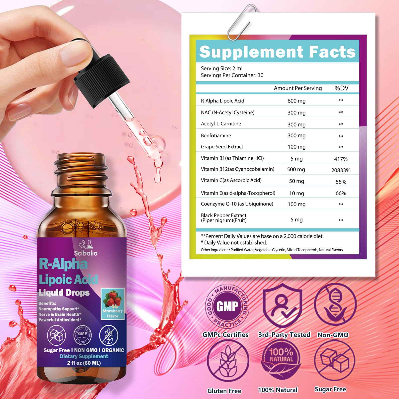 R Alpha Lipoic Acid 600mg Liquid Drops for Neuropathy, Advanced 11-in-1 Stabilized R-ALA Supplement w. Benfotiamine Acetyl L-Carnitine Vitamin C E for Antioxidant Nerve Brain Energy Health Non GMO - TrustMedUSA