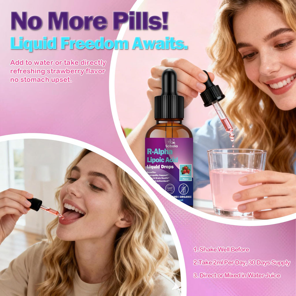 R Alpha Lipoic Acid 600mg Liquid Drops for Neuropathy, Advanced 11-in-1 Stabilized R-ALA Supplement w. Benfotiamine Acetyl L-Carnitine Vitamin C E for Antioxidant Nerve Brain Energy Health Non GMO - TrustMedUSA